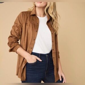 UNTUCKit For Her Brown Faux Suede Snap Front Oversized Western Shacket Size XL
